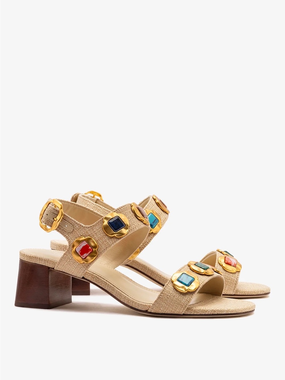 NWT Larroude Milan Gioiello Block Sandal In Beige Raffia Size 10